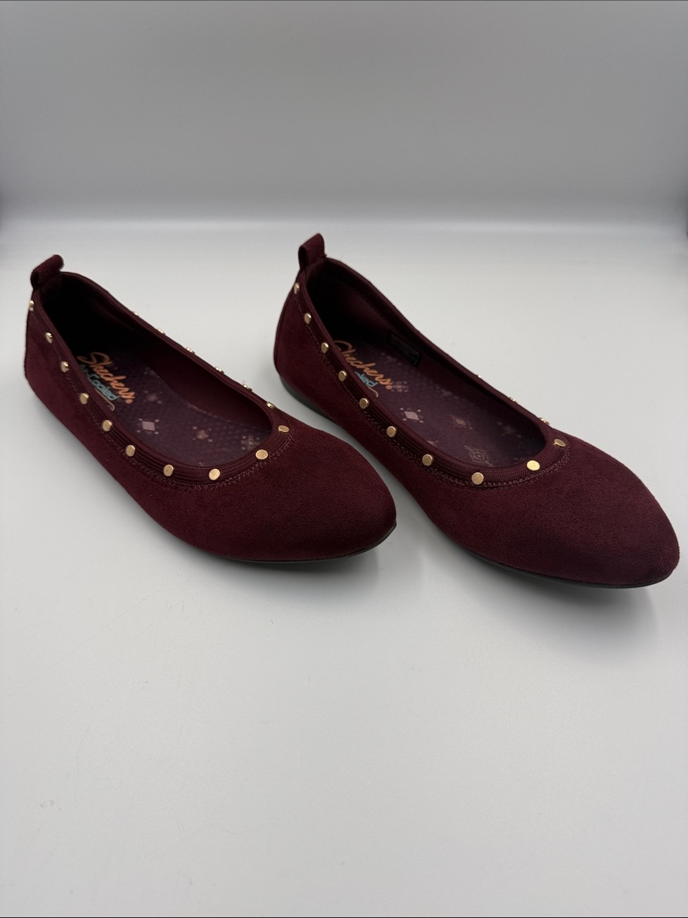 Skechers Burgundy Ballet Flats with Gold Studs